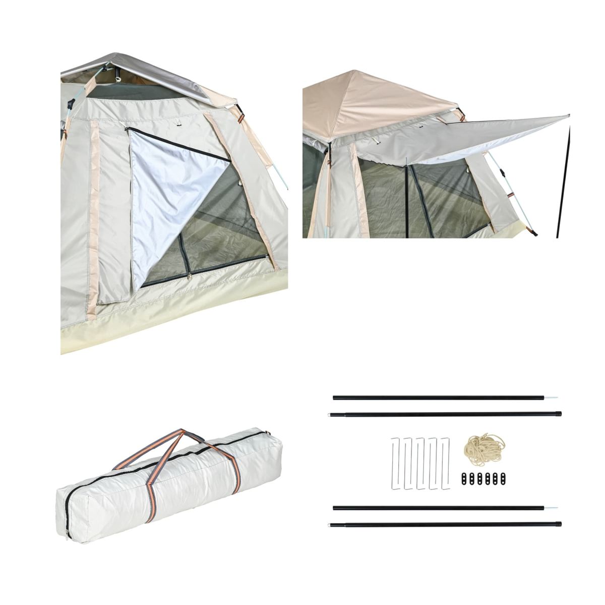 FULLY AUTOMATIC 4–6 PERSON CAMPING TENT WITH AWNING 240X240X155 CM (CREAM)