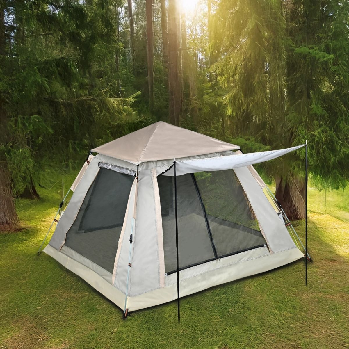 BYSAY TAM OTOMATİK 4 KİŞİLİK TENTELİ KAMP ÇADIRI 210X210X135 CM (KREM)