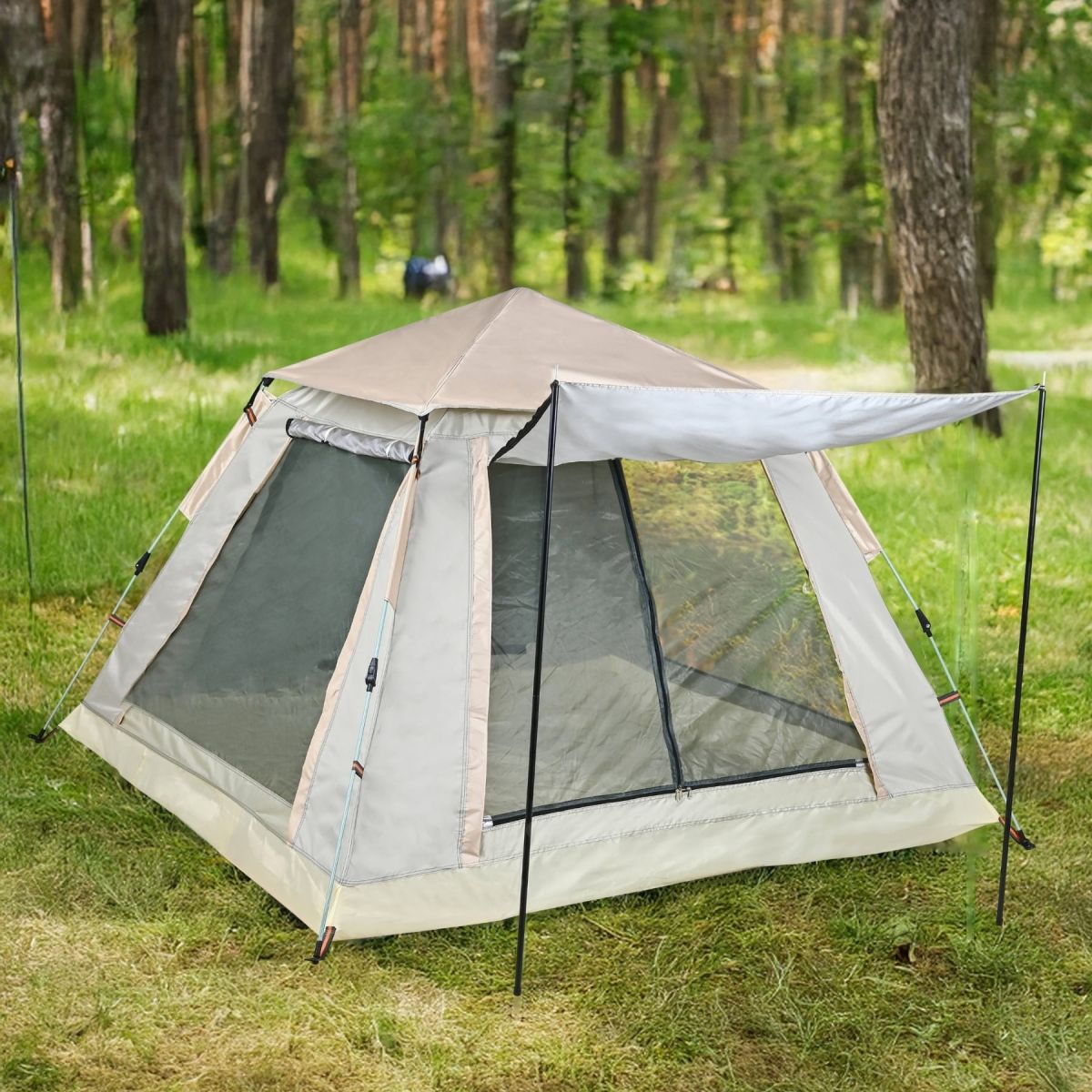 TAM OTOMATİK 4-6 KİŞİLİK TENTELİ KAMP ÇADIRI 240X240X155 CM (KREM)