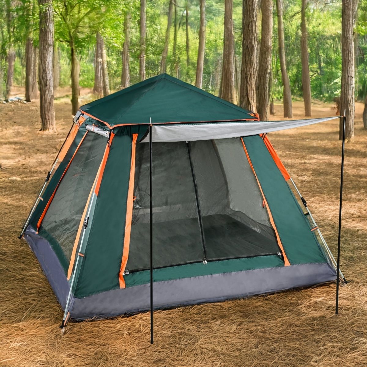 TAM OTOMATİK 4-6 KİŞİLİK TENTELİ KAMP ÇADIRI 240X240X155 CM (YEŞİL)