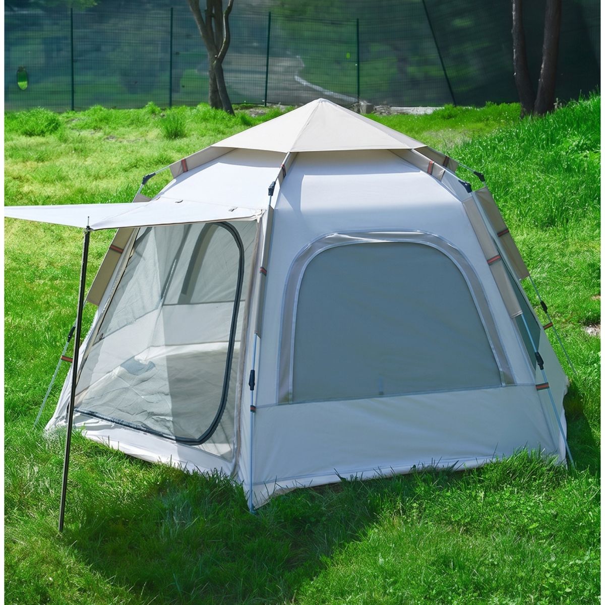 TAM OTOMATİK 4-6 KİŞİLİK TENTELİ ALTIGEN KAMP ÇADIRI 280X240X155 (KREM)