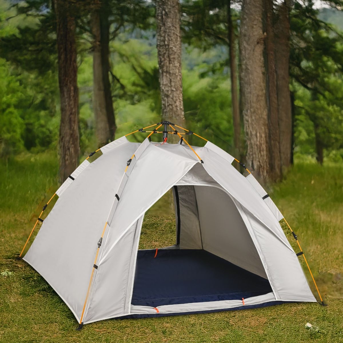 BYSAY Fully Automatic 4-Person Camping Tent with Awning, 200x200x135 cm