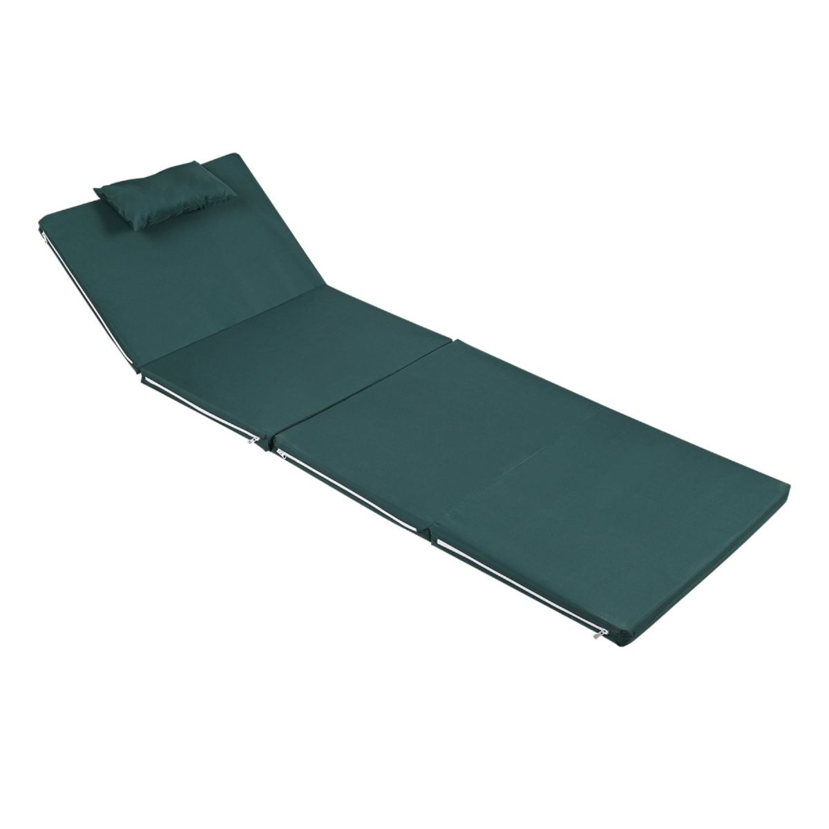BYSAY Sun Lounger Cushion, Camping Mat with Zipper and Hood, 4 cm (Green)