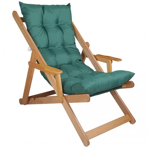 BYSAY WOODEN FOLDABLE PORTABLE POUCH CUSHION ARMREST. SET OF 3 FOR BEACH, GARDEN, TERRACE, BALCONY (GREEN)