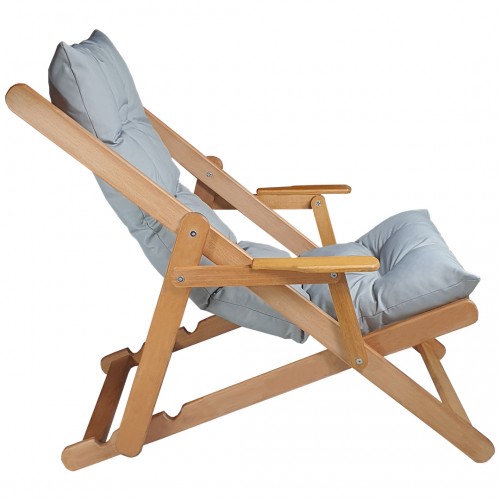 BYSAY WOODEN FOLDABLE PORTABLE POUCH CUSHION ARMREST. FOR BEACH, GARDEN, TERRACE, BALCONY (GRAY)