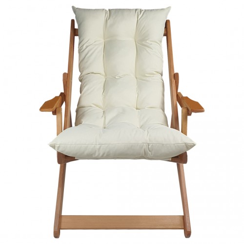 BYSAY WOODEN FOLDABLE PORTABLE POUCH CUSHION ARMREST. FOR BEACH, GARDEN, TERRACE, BALCONY (CREAM)