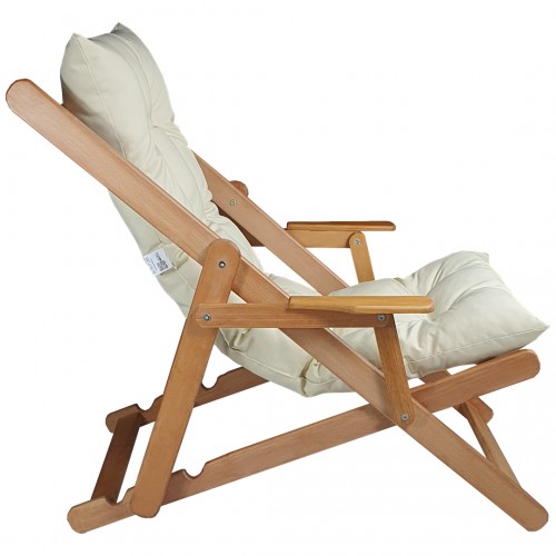 BYSAY WOODEN FOLDABLE PORTABLE POUCH CUSHION ARMREST. FOR BEACH, GARDEN, TERRACE, BALCONY (CREAM)