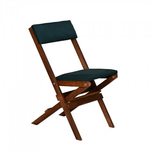 BYSAY AHŞAP DÖŞEME MİNDERLİ KATLANIR  BAHÇE MUTFAK BALKON TERAS SANDALYESİ (CEVİZ-YEŞİL)