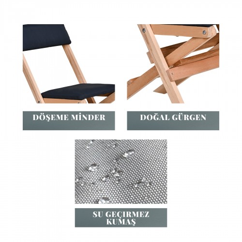 BYSAY AHŞAP DÖŞEME MİNDERLİ KATLANIR BAHÇE MUTFAK BALKON TERAS SANDALYESİ (NATUREL-ANTRASİT)