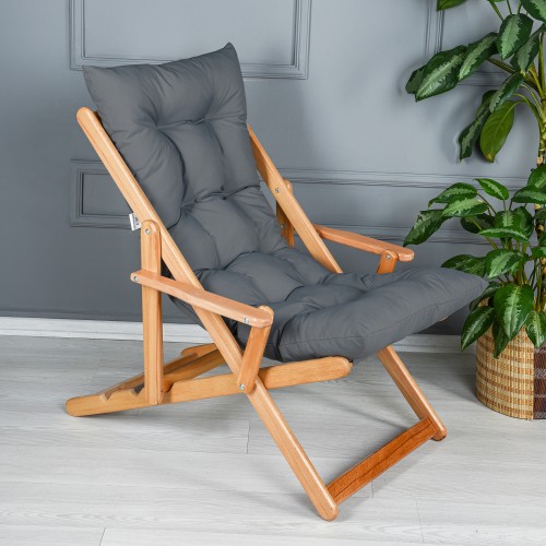 BYSAY WOODEN FOLDABLE PORTABLE POUCH CUSHION ARMREST. FOR BEACH, GARDEN, TERRACE, BALCONY (ANTHRACITE)