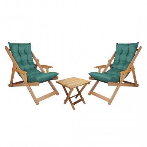 BYSAY AHŞAP KATLANABİLİR TAŞINIR PUF MİNDERLİ KOLLU  ŞEZLONG. PLAJ, BAHÇE, TERAS, BALKON İÇİN 3 LÜ SET (HAKİ)