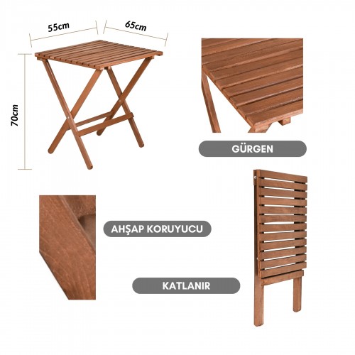 BYSAY WOODEN FOLDABLE BISTRO SET OF 3 KITCHEN BALCONY GARDEN TERRACE TABLE CHAIR SET (WALNUT COLOR)