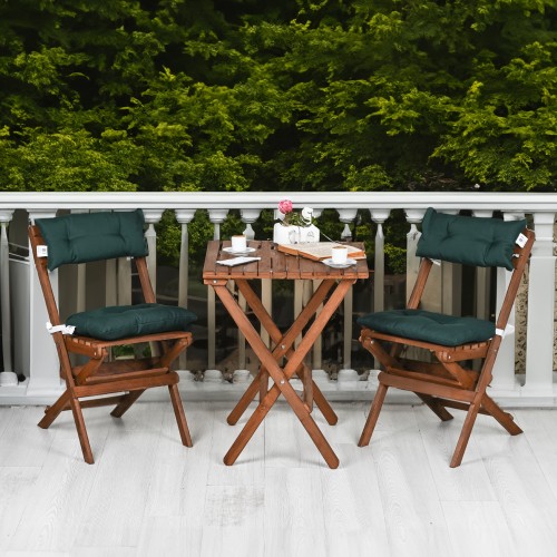 BYSAY AHŞAP KATLANIR MİNDERLİ 3 lü BİSTRO SET MUTFAK BALKON BAHÇE MASA SANDALYE SETİ (CEVİZ-YEŞİL)