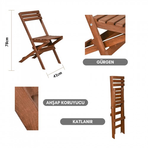BYSAY VARNISHED WOODEN FOLDABLE GARDEN KITCHEN BALCONY TERRACE CHAIR (WALNUT COLOR)