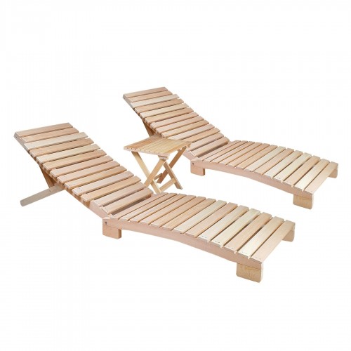 BYSAY AHŞAP KATLANABİLİR YATAR ŞEZLONG 3 KADEME PLAJ YATAĞI 3 LÜ SET (NATUREL)