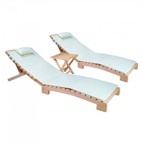 BYSAY AHŞAP KATLANABİLİR YATAR ŞEZLONG PLAJ YATAĞI MİNDER DAHİL 3 LÜ SET (NATUREL - KREM)