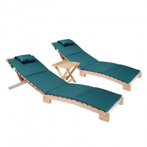 BYSAY AHŞAP KATLANABİLİR YATAR ŞEZLONG PLAJ YATAĞI MİNDER DAHİL 3 LÜ SET (NATUREL - YEŞİL)