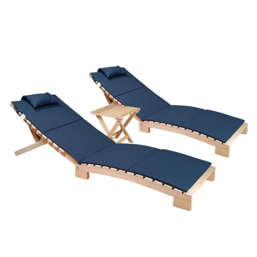 BYSAY AHŞAP KATLANABİLİR YATAR ŞEZLONG PLAJ YATAĞI MİNDER DAHİL 3 LÜ SET (NATUREL - ANTRASİT)