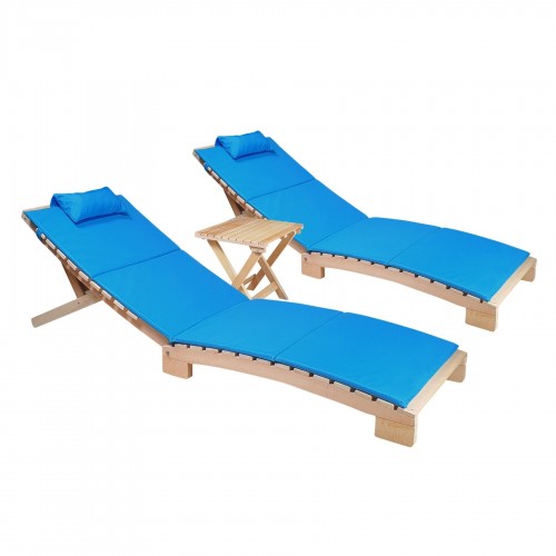 BYSAY AHŞAP KATLANABİLİR YATAR ŞEZLONG PLAJ YATAĞI MİNDER DAHİL 3 LÜ SET (NATUREL - TURKUAZ)