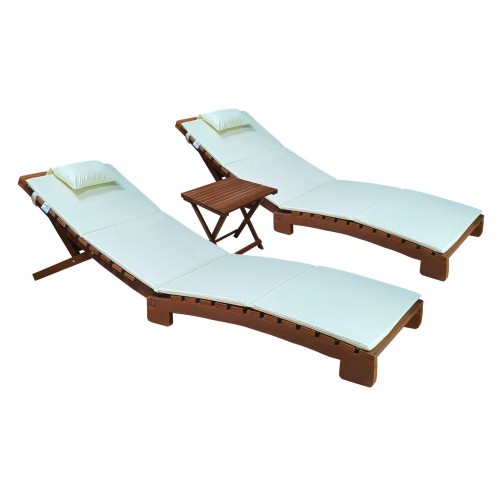 BYSAY AHŞAP KATLANABİLİR YATAR ŞEZLONG PLAJ YATAĞI MİNDER DAHİL 3 LÜ SET (CEVİZ - KREM)