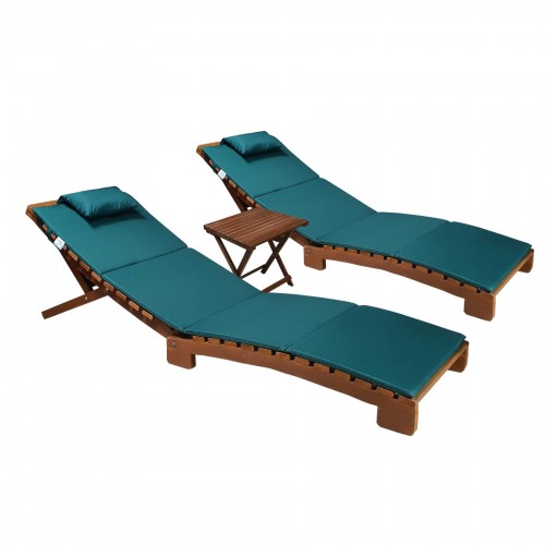 BYSAY AHŞAP KATLANABİLİR YATAR ŞEZLONG PLAJ YATAĞI MİNDER DAHİL 3 LÜ SET (CEVİZ - YEŞİL)