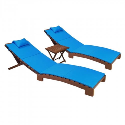 BYSAY AHŞAP KATLANABİLİR YATAR ŞEZLONG PLAJ YATAĞI MİNDER DAHİL 3 LÜ SET (CEVİZ - TURKUAZ)
