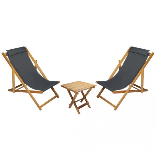 BYSAY AHŞAP KATLANABİLİR TAŞINIR ŞEZLONG. PLAJ, BAHÇE, TERAS, BALKON ŞEZLONGU. 3 LÜ SET (ANTRASİT)