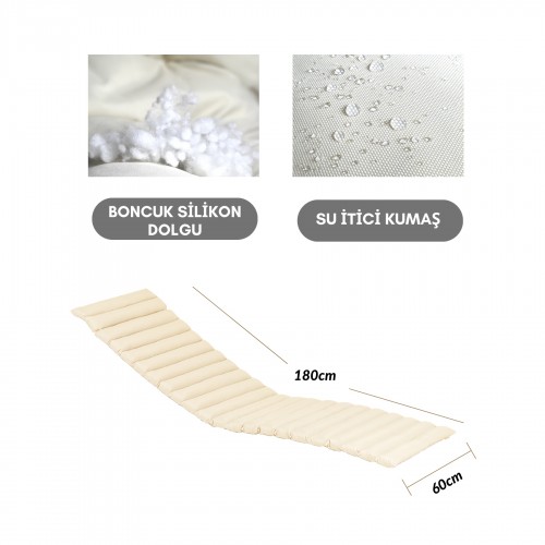 BYSAY DİLİMLİ LÜKS ŞEZLONG MİNDERİ KAMP MİNDERİ  SU İTİCİ KUMAŞ KATLANIR TAŞINIR (KREM)