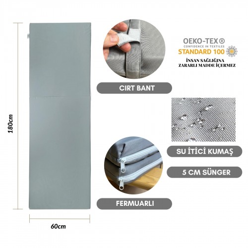 BYSAY TAŞINIR KATLANIR ŞEZLONG MİNDERİ KAMP MİNDERİ  SU İTİCİ KUMAŞ FERMUARLI 5 CM(ANTRASİT)