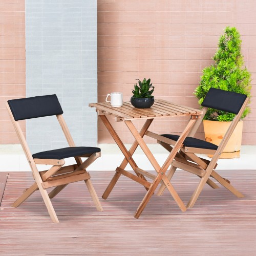BYSAY AHŞAP KATLANIR DÖŞEME MİNDERLİ 3 lü BİSTRO SET BAHÇE TAKIMI (NATUREL-ANTRASİT)