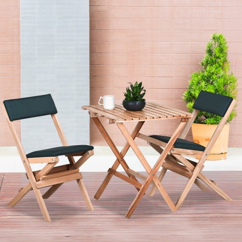 BYSAY AHŞAP KATLANIR DÖŞEME MİNDERLİ 3 lü BİSTRO SET BAHÇE TAKIMI (NATUREL-YEŞİL)