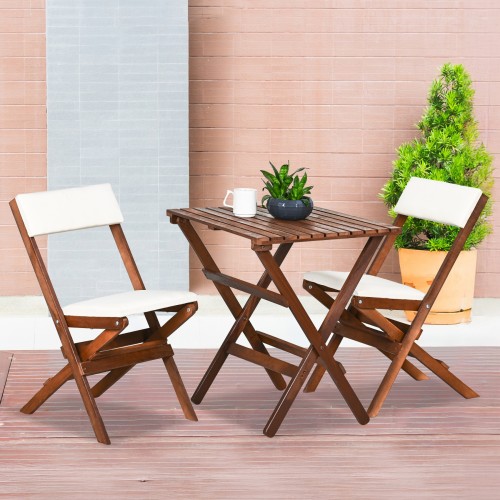 BYSAY AHŞAP KATLANIR DÖŞEME MİNDERLİ 3 lü BİSTRO SET BAHÇE TAKIMI (CEVİZ-KREM)