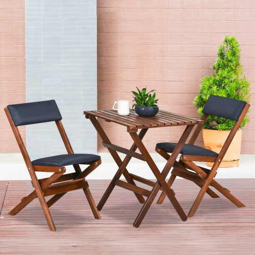 BYSAY AHŞAP KATLANIR DÖŞEME MİNDERLİ 3 lü BİSTRO SET BAHÇE TAKIMI (CEVİZ-ANTRASİT)