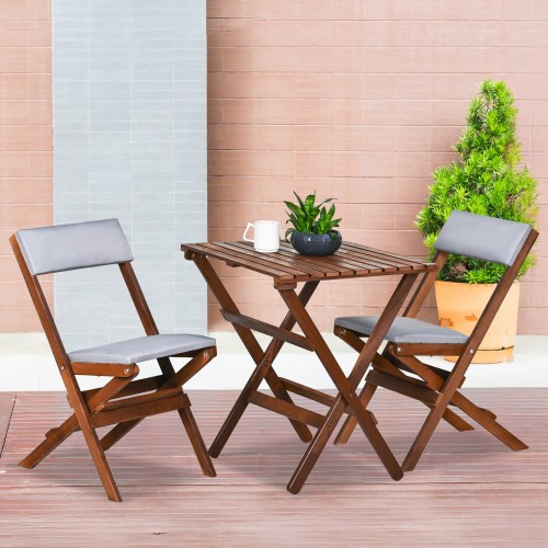 BYSAY AHŞAP KATLANIR DÖŞEME MİNDERLİ 3 lü BİSTRO SET BAHÇE TAKIMI (CEVİZ-GRİ)