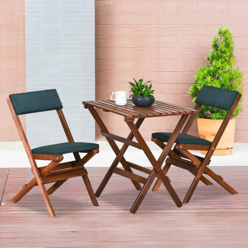 BYSAY AHŞAP KATLANIR DÖŞEME MİNDERLİ 3 lü BİSTRO SET BAHÇE TAKIMI (CEVİZ-YEŞİL)