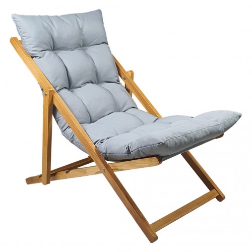 BYSAY AHŞAP KATLANABİLİR TAŞINIR PUF MİNDERLİ ŞEZLONG. PLAJ, BAHÇE, TERAS, BALKON İÇİN 3 LÜ SET (GRİ)