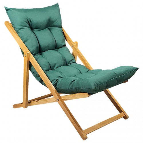 BYSAY AHŞAP KATLANABİLİR TAŞINIR PUF MİNDERLİ ŞEZLONG. PLAJ, BAHÇE, TERAS, BALKON İÇİN 3 LÜ SET (HAKİ)