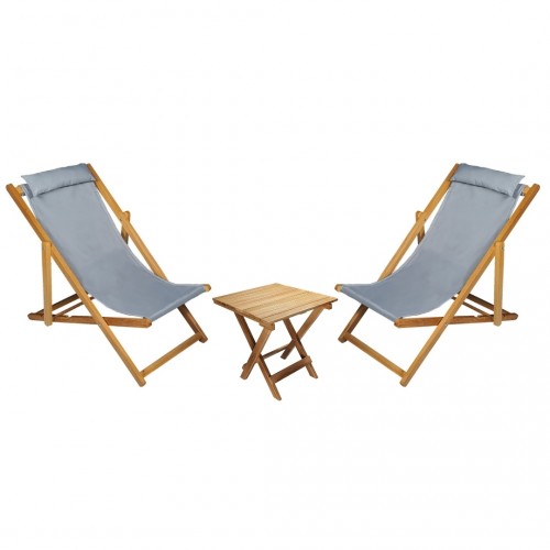 BYSAY AHŞAP KATLANABİLİR TAŞINIR ŞEZLONG. PLAJ, BAHÇE, TERAS, BALKON ŞEZLONGU. 3 LÜ SET (GRİ)