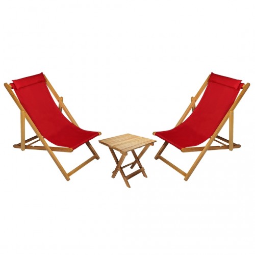 BYSAY AHŞAP KATLANABİLİR TAŞINIR ŞEZLONG. PLAJ, BAHÇE, TERAS, BALKON ŞEZLONGU. 3 LÜ SET (KIRMIZI)