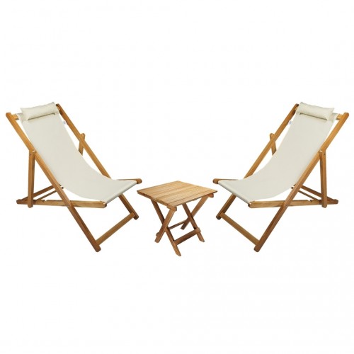BYSAY AHŞAP KATLANABİLİR TAŞINIR ŞEZLONG. PLAJ, BAHÇE, TERAS, BALKON ŞEZLONGU. 3 LÜ SET (KREM)