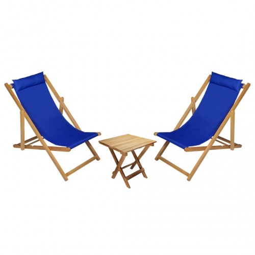 BYSAY AHŞAP KATLANABİLİR TAŞINIR ŞEZLONG. PLAJ, BAHÇE, TERAS, BALKON ŞEZLONGU. 3 LÜ SET (MAVİ)