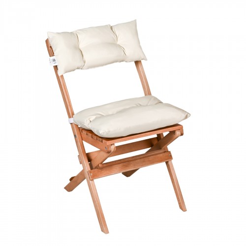 BYSAY PUF MİNDERLİ AHŞAP KATLANABİLİR  BAHÇE MUTFAK BALKON TERAS SANDALYESİ (NATUREL-KREM)