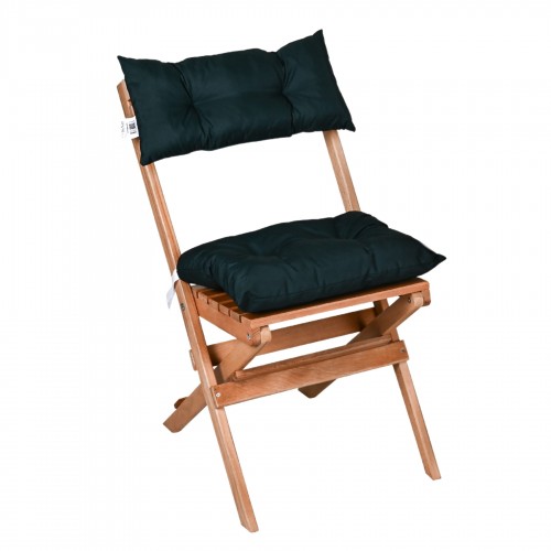 BYSAY PUF MİNDERLİ AHŞAP KATLANABİLİR  BAHÇE MUTFAK BALKON TERAS SANDALYESİ (NATUREL-YEŞİL)