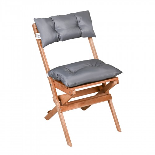 BYSAY PUF MİNDERLİ AHŞAP KATLANABİLİR  BAHÇE MUTFAK BALKON TERAS SANDALYESİ (NATUREL-GRİ)