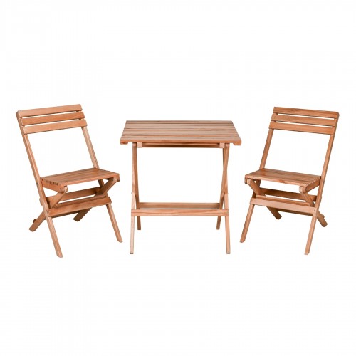 BYSAY AHŞAP KATLANIR PUF MİNDERLİ 3 lü BİSTRO SET BAHÇE TAKIMI (NATUREL)