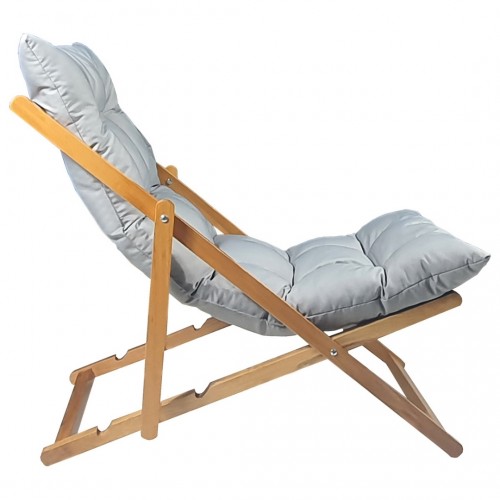 BYSAY AHŞAP KATLANABİLİR TAŞINIR PUF MİNDERLİ ŞEZLONG. PLAJ, BAHÇE, TERAS, BALKON İÇİN (GRİ)