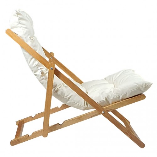 BYSAY AHŞAP KATLANABİLİR TAŞINIR PUF MİNDERLİ ŞEZLONG. PLAJ, BAHÇE, TERAS, BALKON İÇİN (KREM)