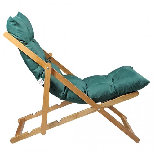 BYSAY AHŞAP KATLANABİLİR TAŞINIR PUF MİNDERLİ ŞEZLONG. PLAJ, BAHÇE, TERAS, BALKON İÇİN (HAKİ)