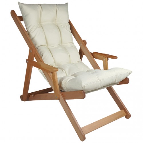 BYSAY WOODEN FOLDABLE PORTABLE POUCH CUSHION ARMREST. SET OF 3 (CREAM) FOR BEACH, GARDEN, TERRACE, BALCONY