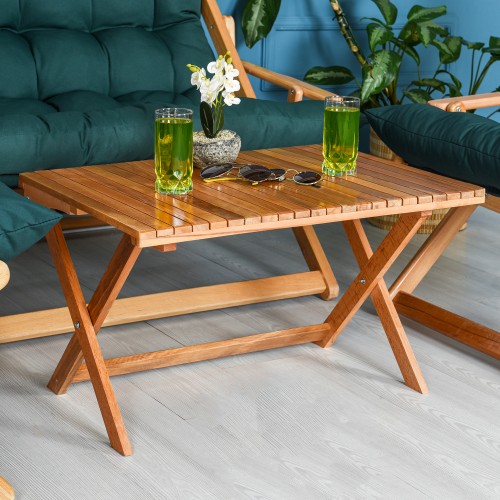 BYSAY AHŞAP KATLANABİLİR TAŞINIR PUF MİNDERLİ KOLLU ŞEZLONG PLAJ TERAS BALKON BAHÇE TAKIMI 4 LÜ SET (YEŞİL)